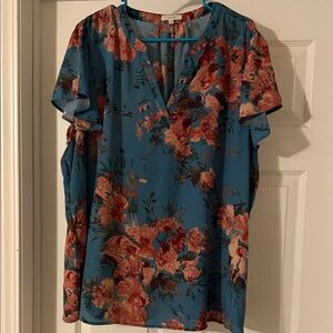 Maurices Floral Teal and Coral Blouse